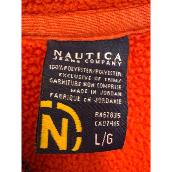 Vintage Y2K Nautica Jeans Fleece Pullover Men’s L Orange Embroidered Half-Zip Li - Picture 4 of 5